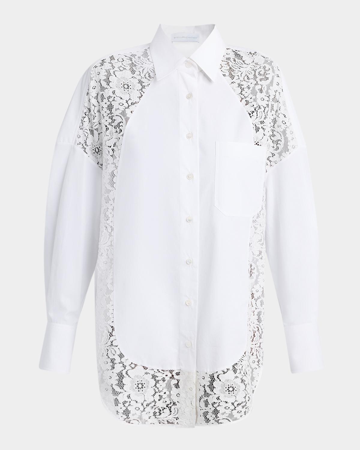 Stella McCartney Lace-Paneled Poplin Button-Down Shirt
