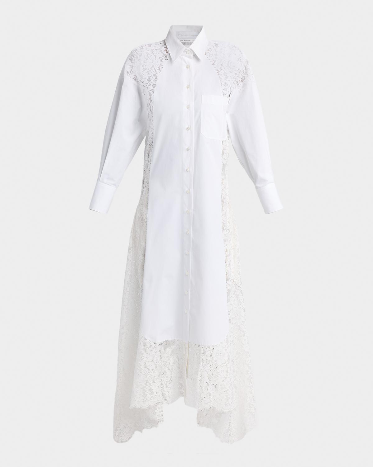 Stella McCartney Lace-Paneled Poplin Midi Shirtdress