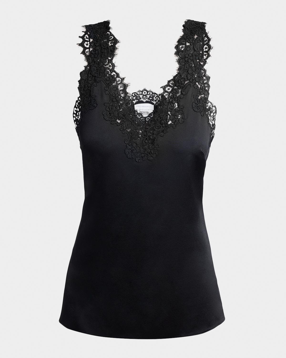 Stella McCartney V-Neck Lace-Trim Satin Sleeveless Top