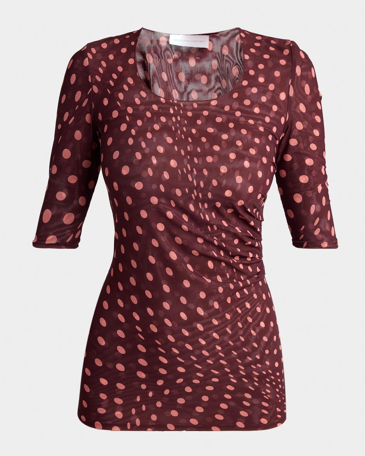 Stella McCartney Polka Dot Mesh Elbow-Sleeve Top