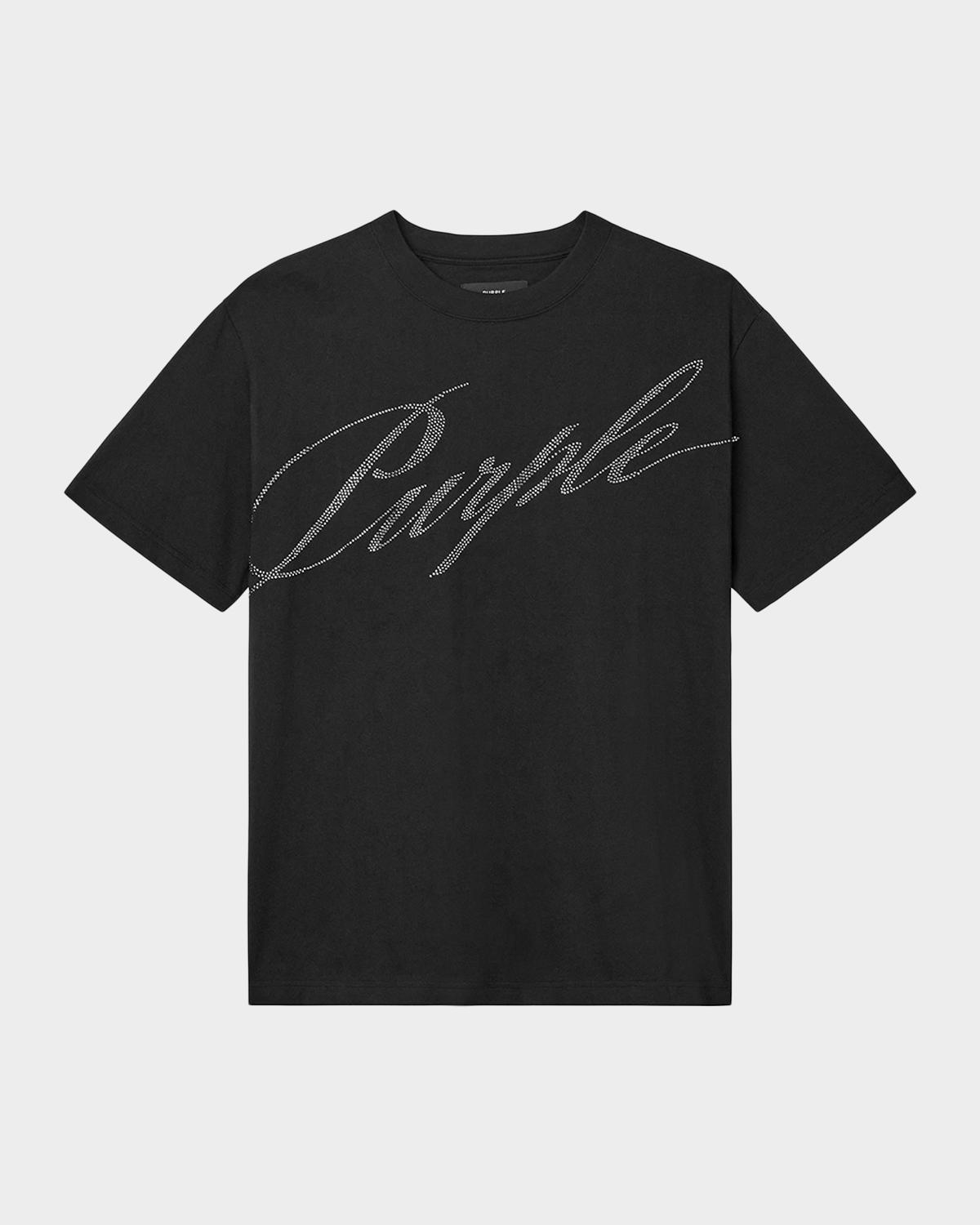 PURPLE Men's Rhinestone Logo Crewneck T-Shirt