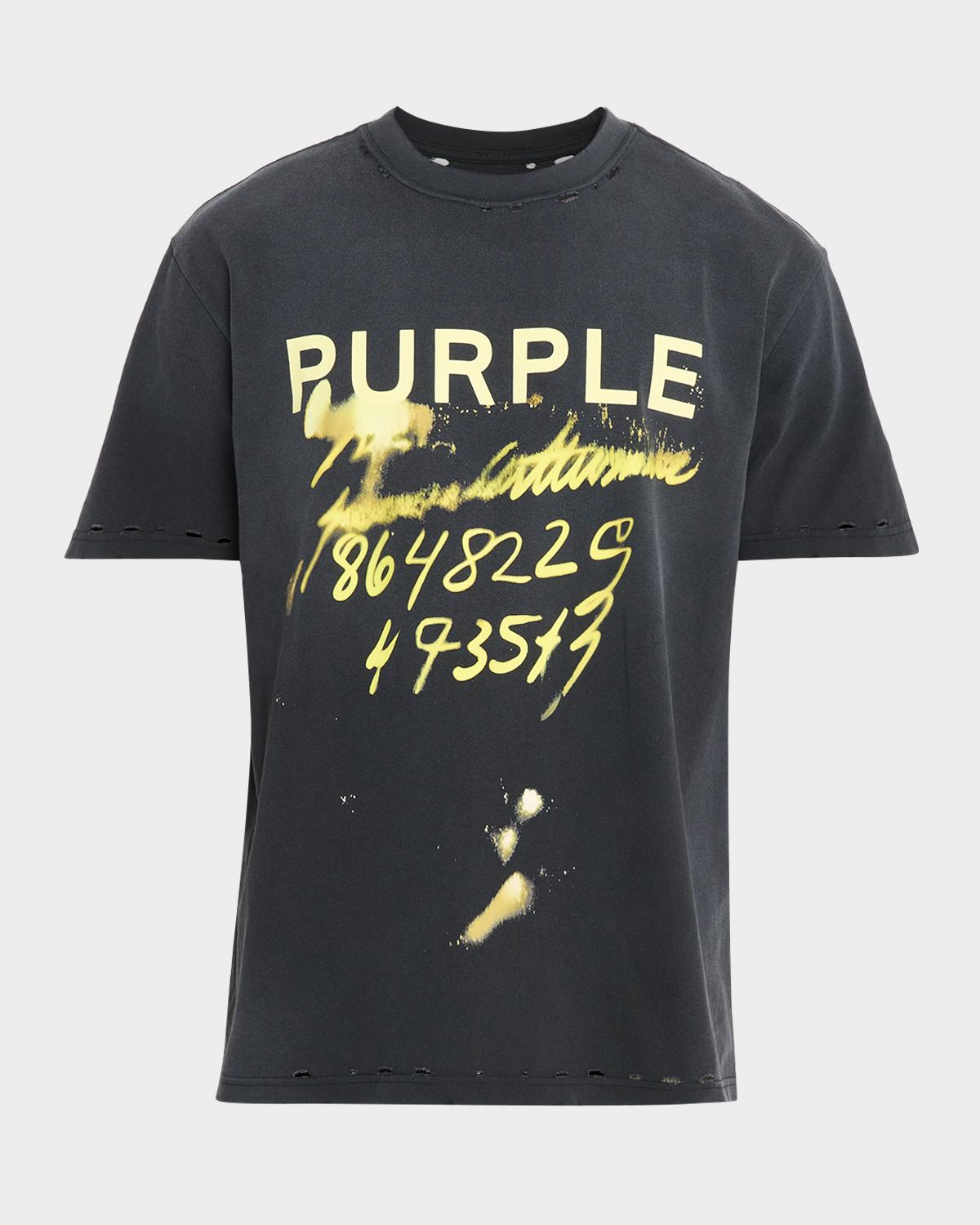 PURPLE Men's Logo Abstract-Print Distressed Cotton T-Shirt