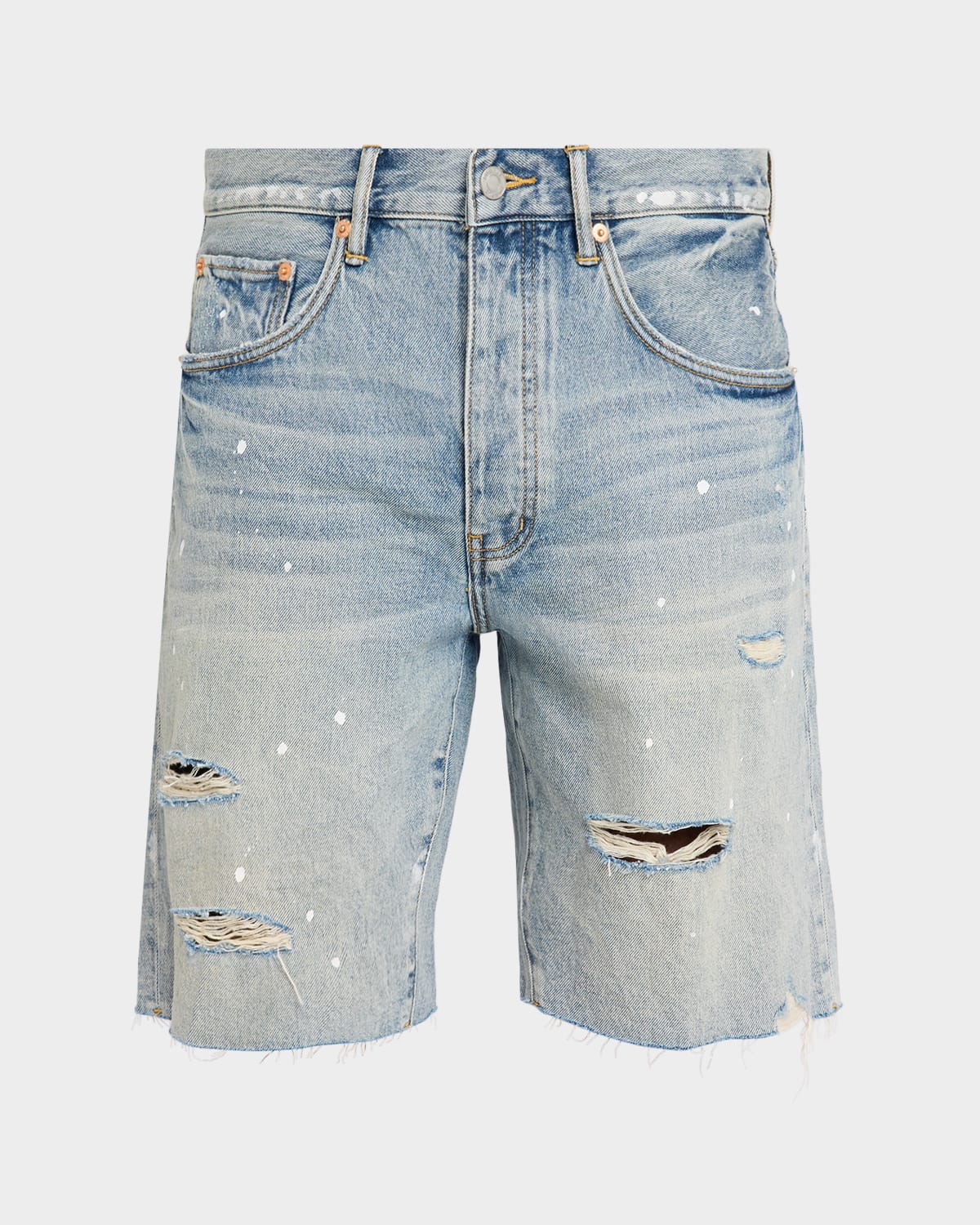 Purple Men & Apos;s Painterly Distressed Denim Shorts In Animal Print