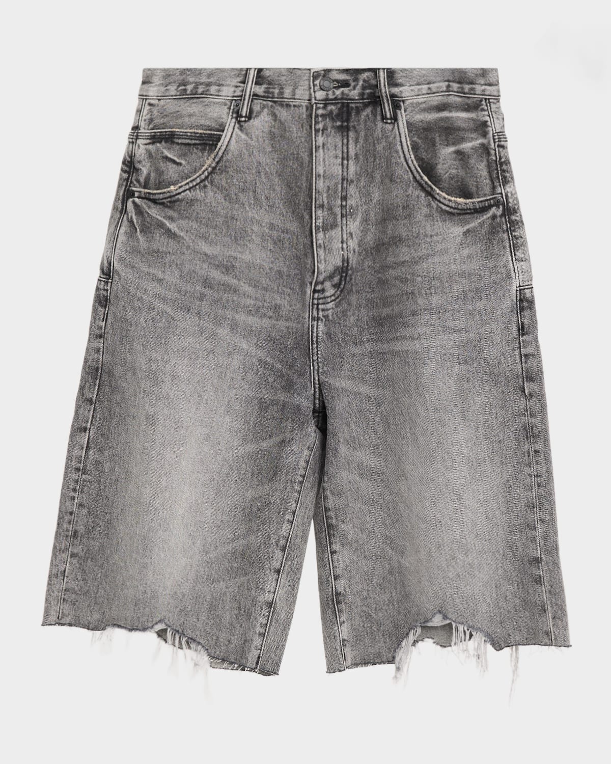 Purple Men & Apos;s High Summer Distressed Asymmetric Denim Shorts In Black
