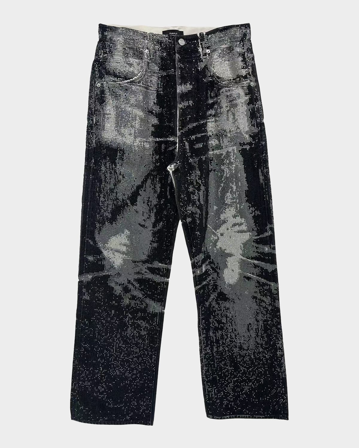 Purple Men & Apos;s P018 Trompe L & Apos;oeil Baggy Fit Crystal-embellished Pants In Black