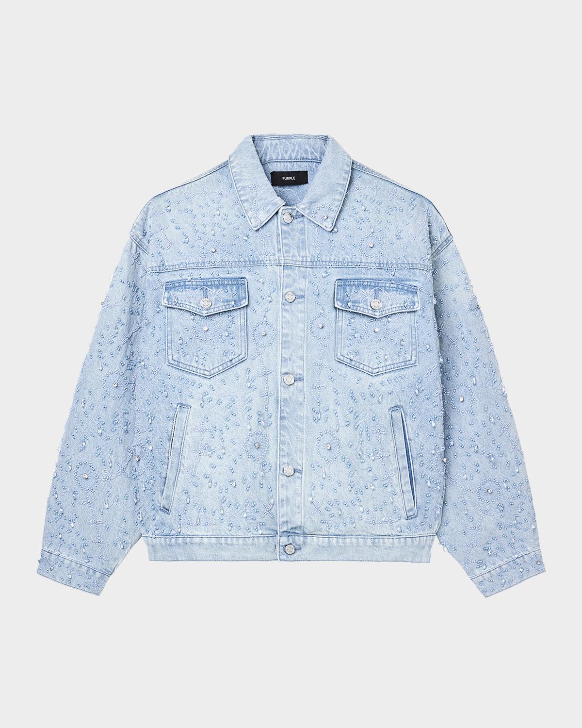 PURPLE Men's Beaded Denim Trucker Jacket