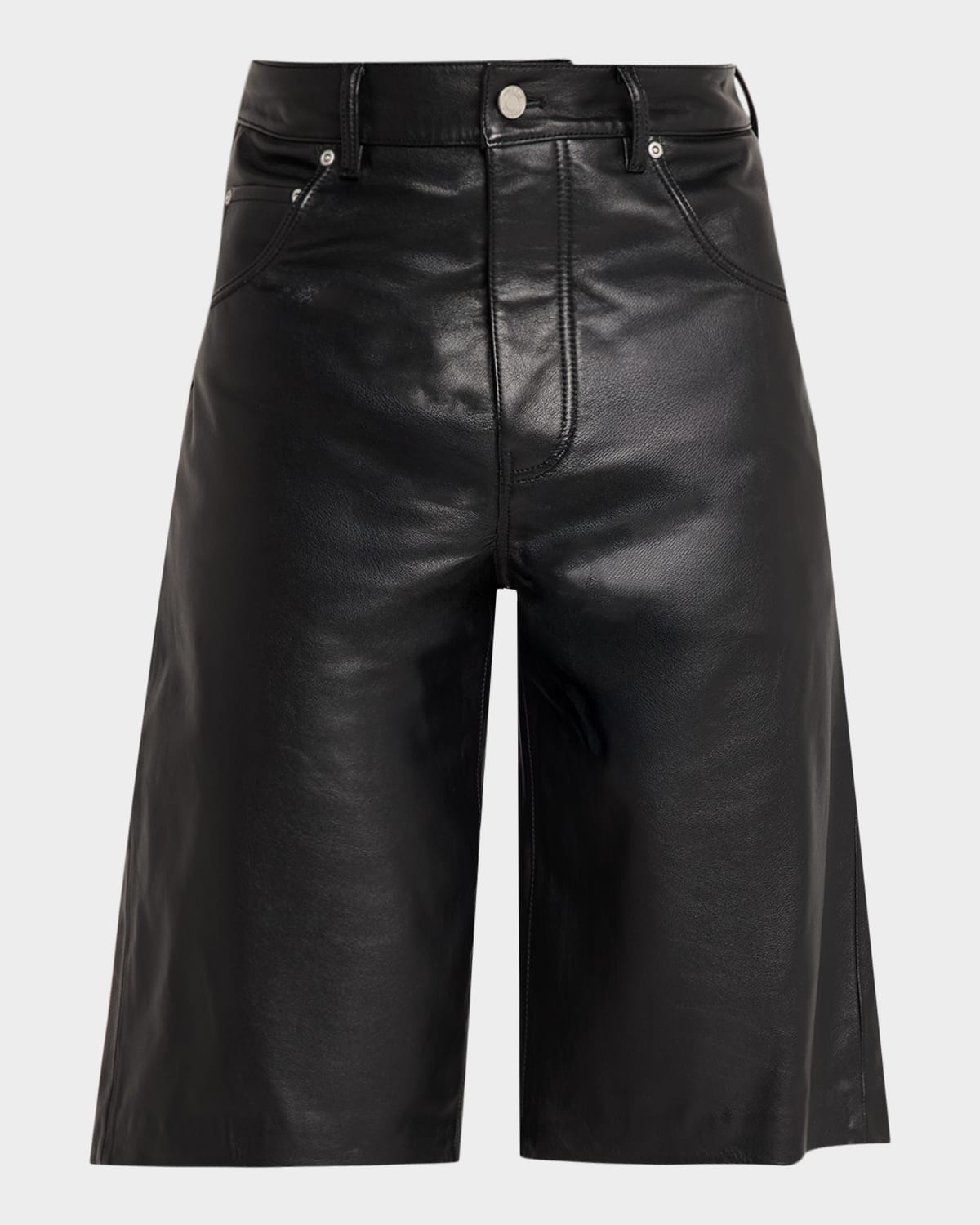 Purple Men & Apos;s Leather Five-pocket Shorts In Black