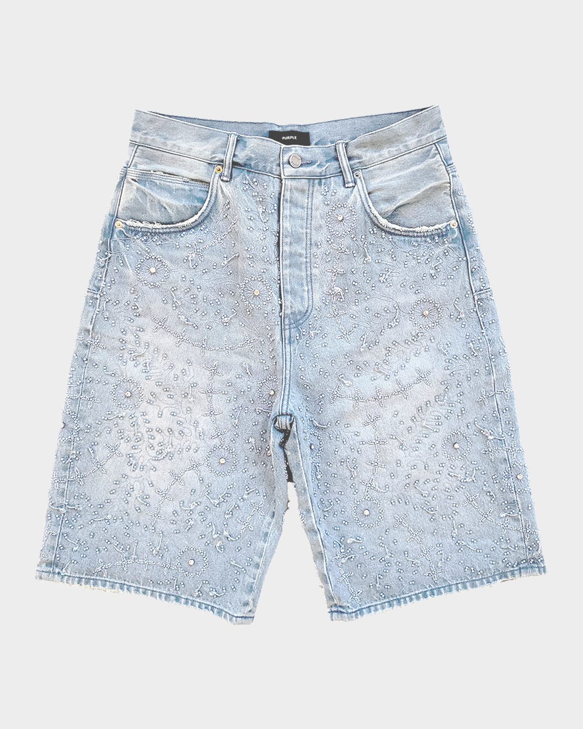 Purple Men & Apos;s Embellished Wide-leg Jean Shorts