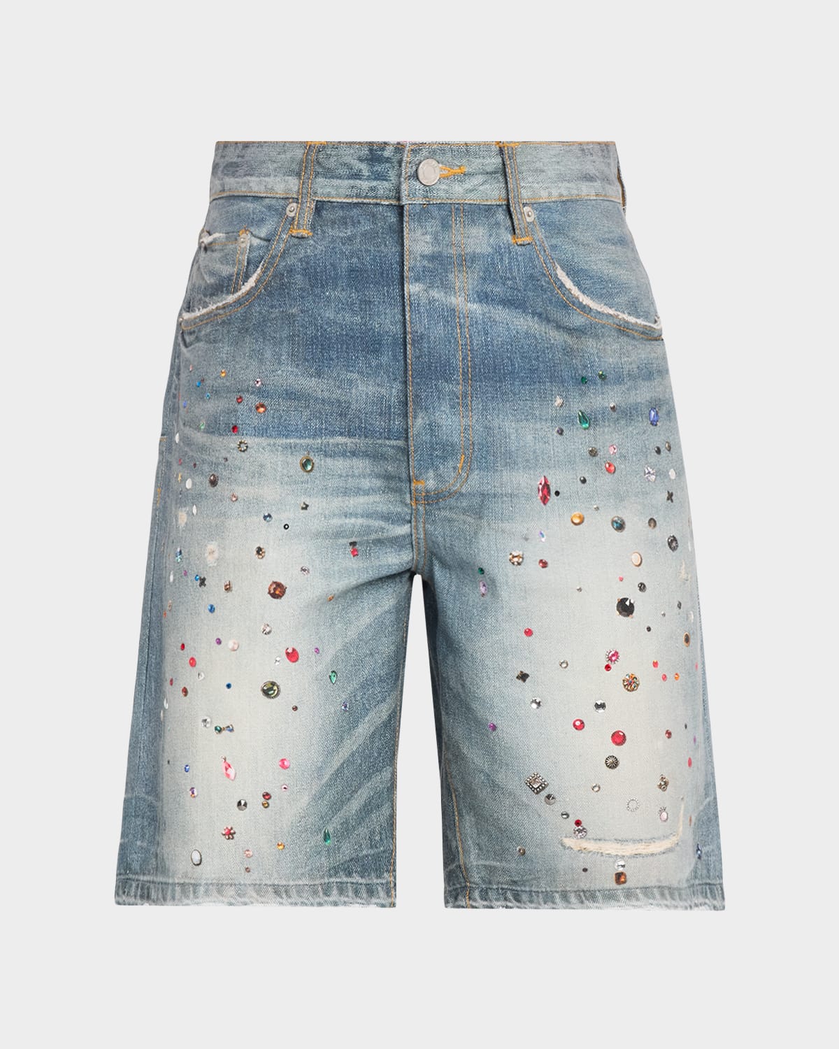 Purple Men & Apos;s P059 Embellished Denim Shorts In