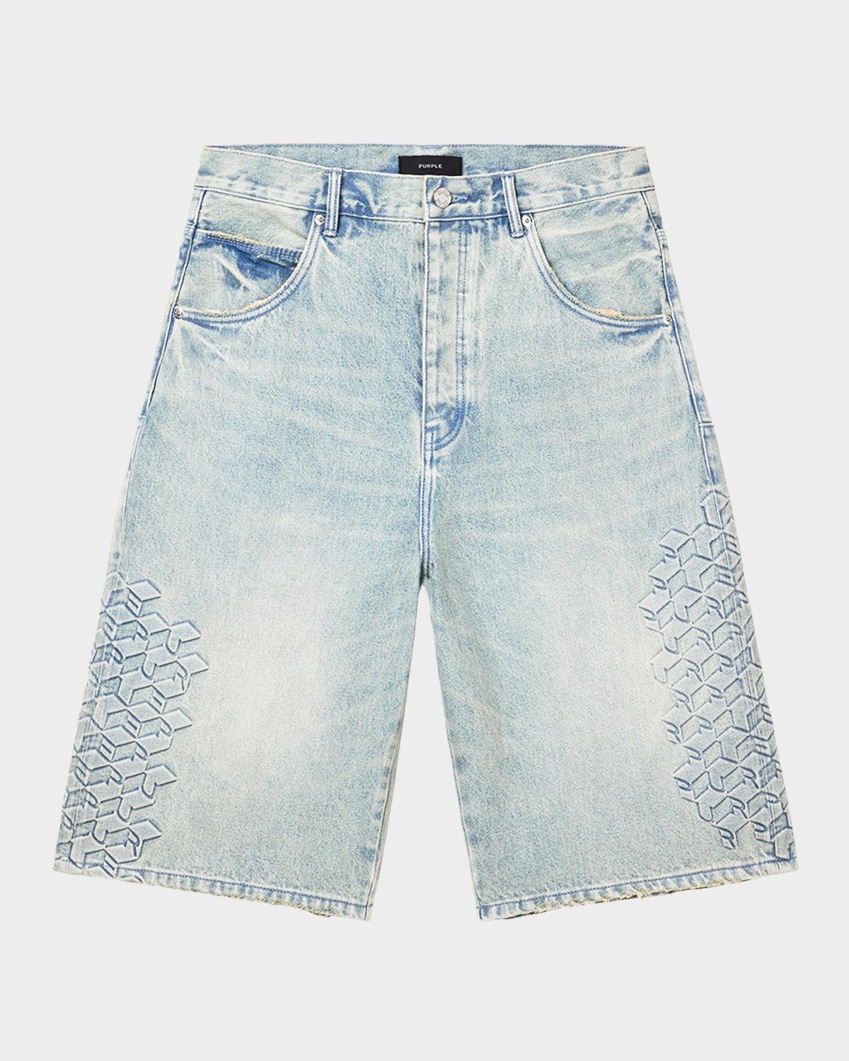 PURPLE Monogram Embossed Cotton Shorts