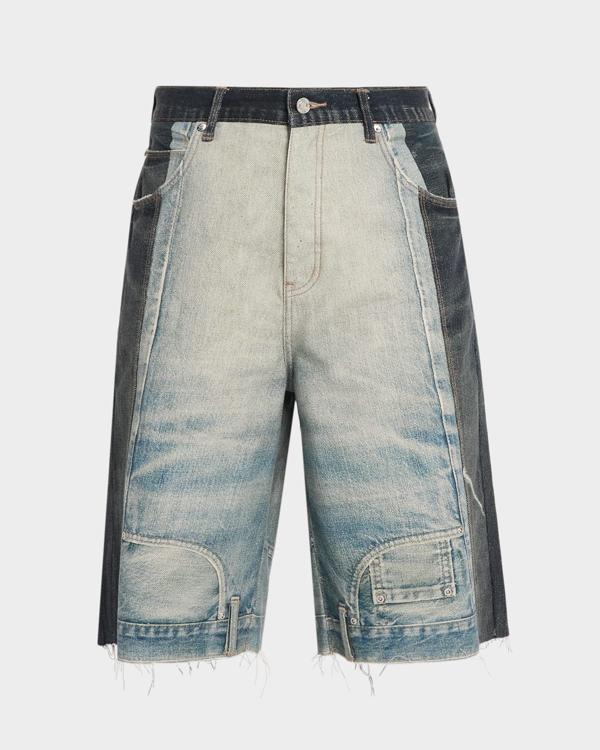 Purple Men & Apos;s Upside-down Distressed Hem Denim Shorts In Blue