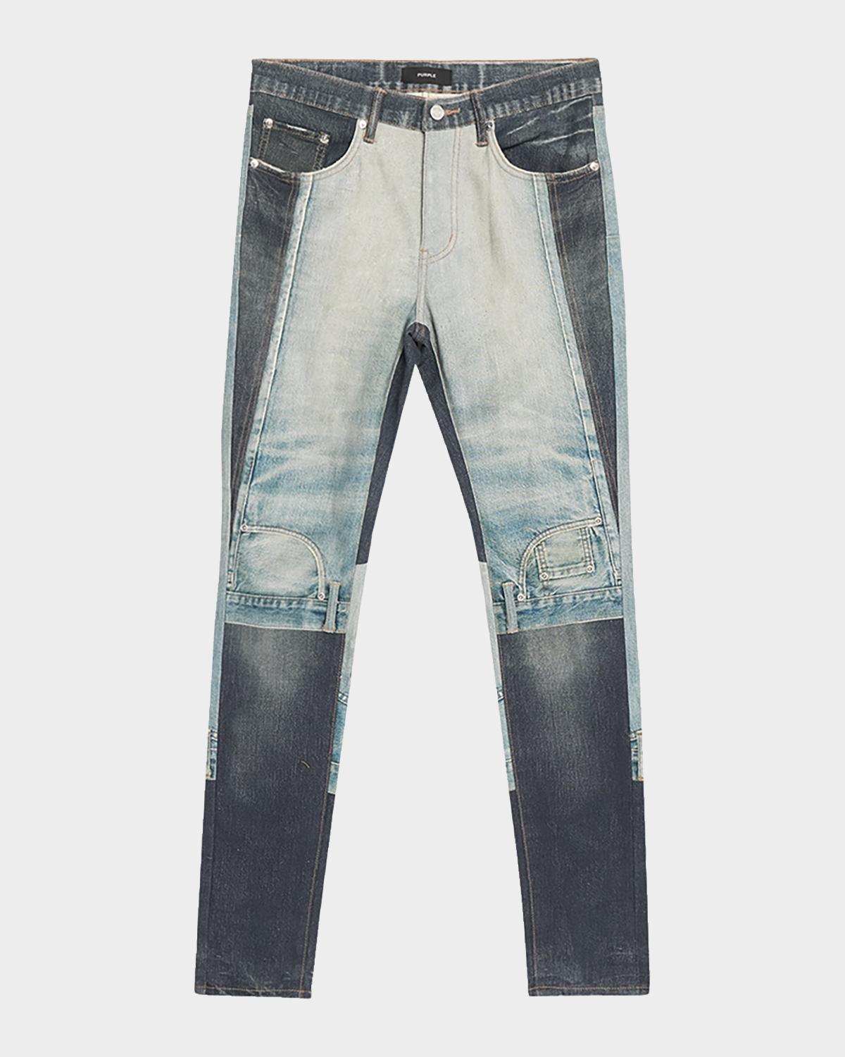 PURPLE Men's Upside Down Patchwork Skinny Jeans