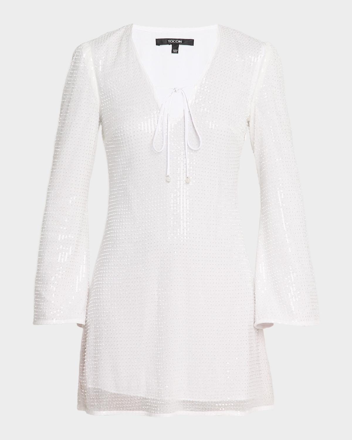 Toccin Raine Sequined Flared-Sleeve Mini Dress Coverup