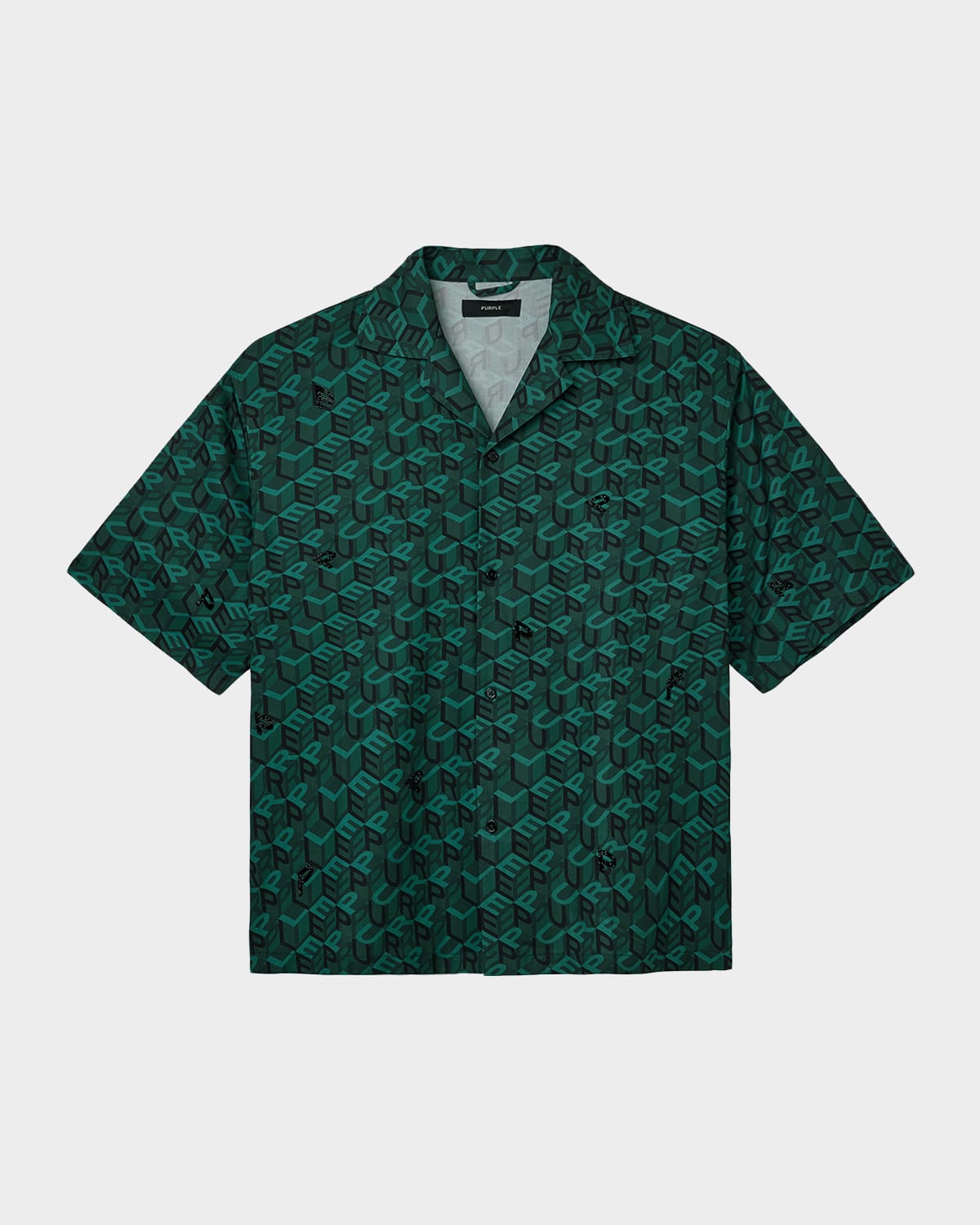 Purple Embellished Logo Camp Shirt In Green
