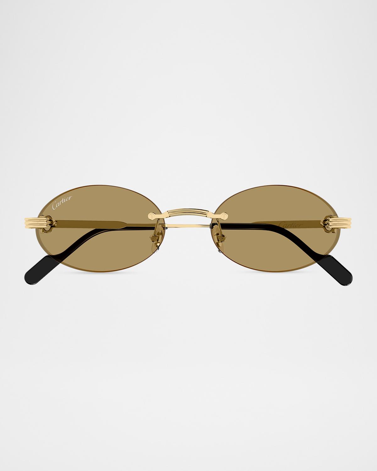 Men & apos;s Premiere de Cartier Rimless Oval Metal Sunglasses