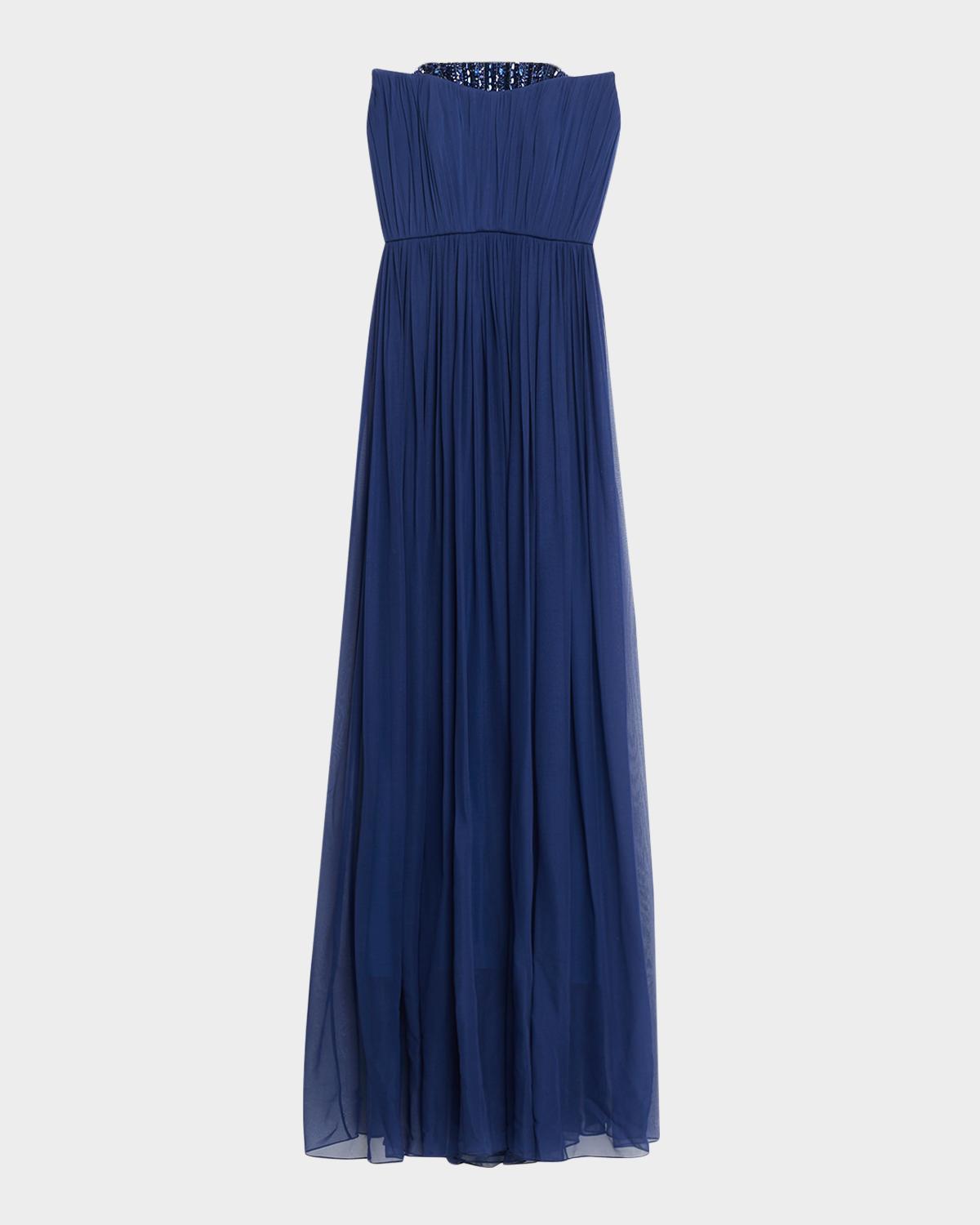 Pamella Roland Strapless Crystal Embellished Chiffon Gown