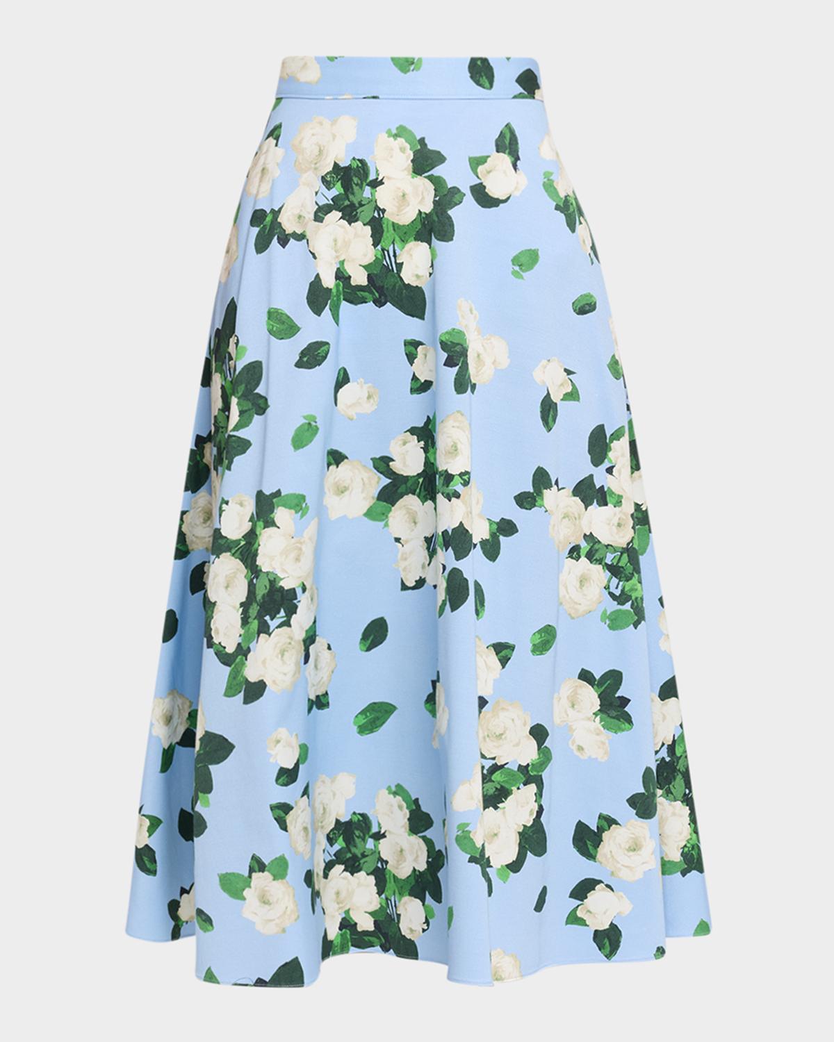 Carolina Herrera Cabana Floral Half Circle Cotton-Blend Midi-Skirt