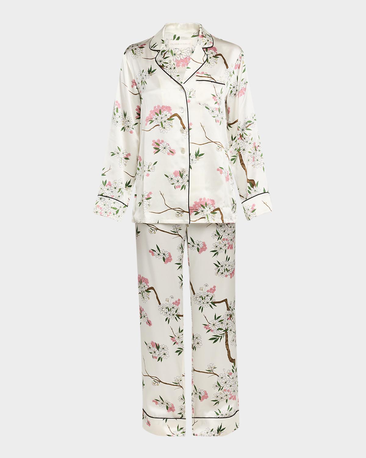 Olivia von Halle Lila Ana Blossom-Print Silk Satin Pajama Set