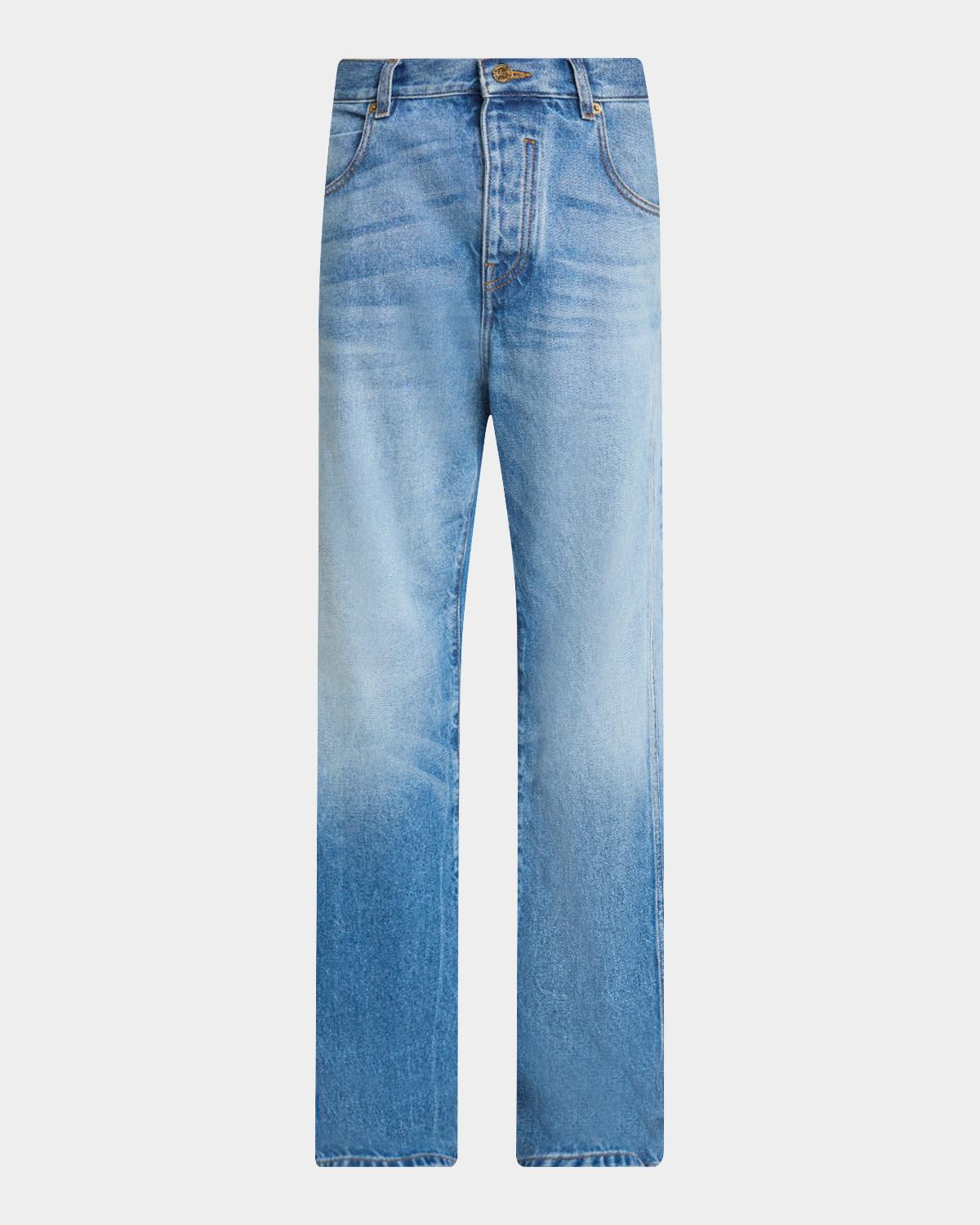 Balmain Men's Loose-Fit Faded Denim Jeans