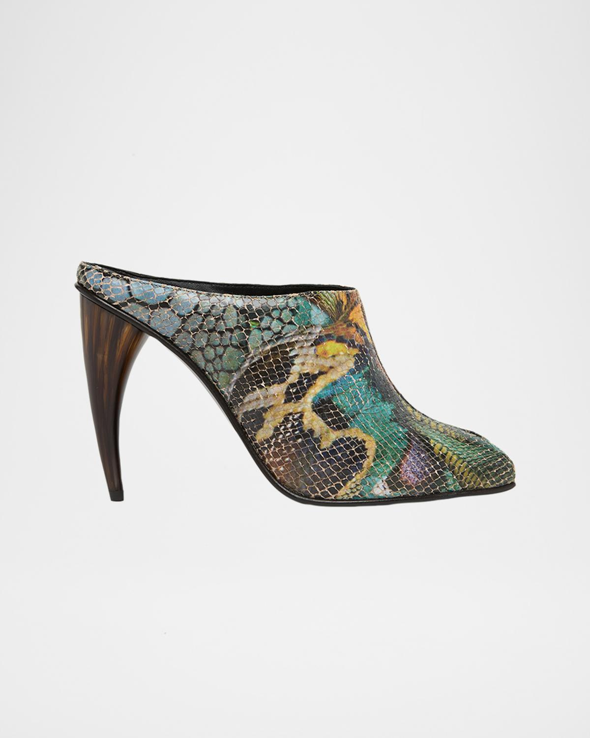 McQueen 105mm Horn Heel Peep-Toe Mules