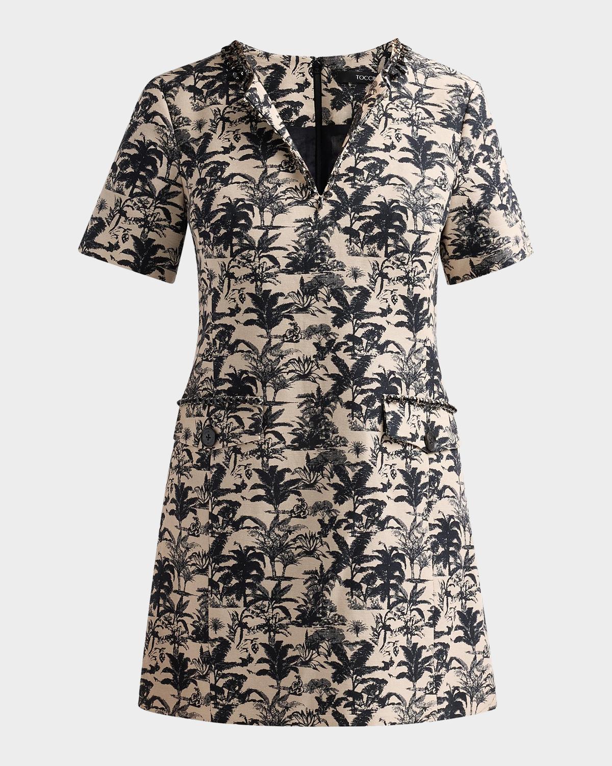 Toccin Blythe Embellished Palm Jacquard Mini Shift Dress