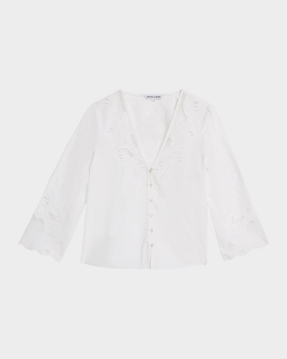 Veronica Beard Suniva Embroidered Cotton Top