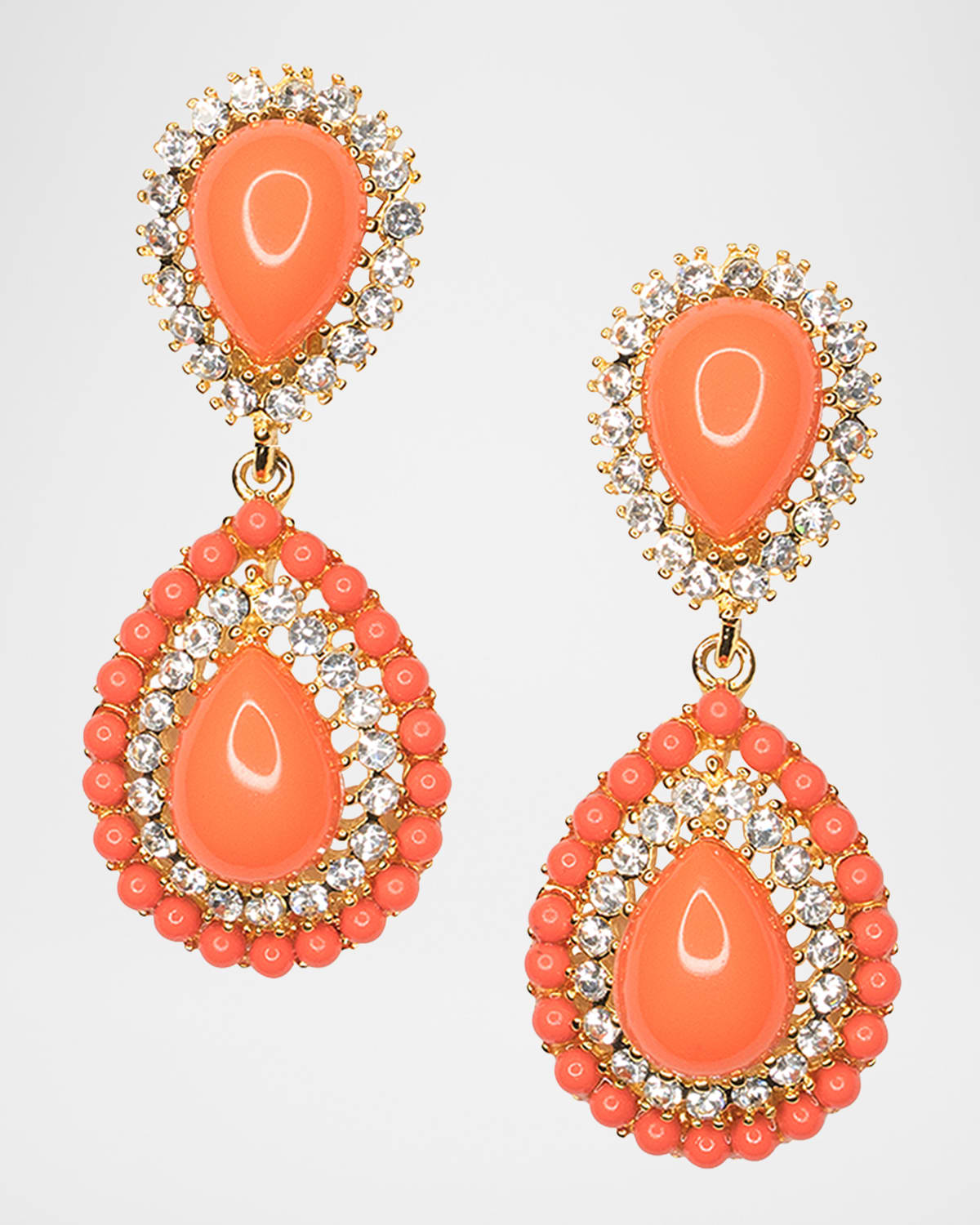 Golconda by Kenneth Jay Lane Coral Cabochon Drop Clip Earrings