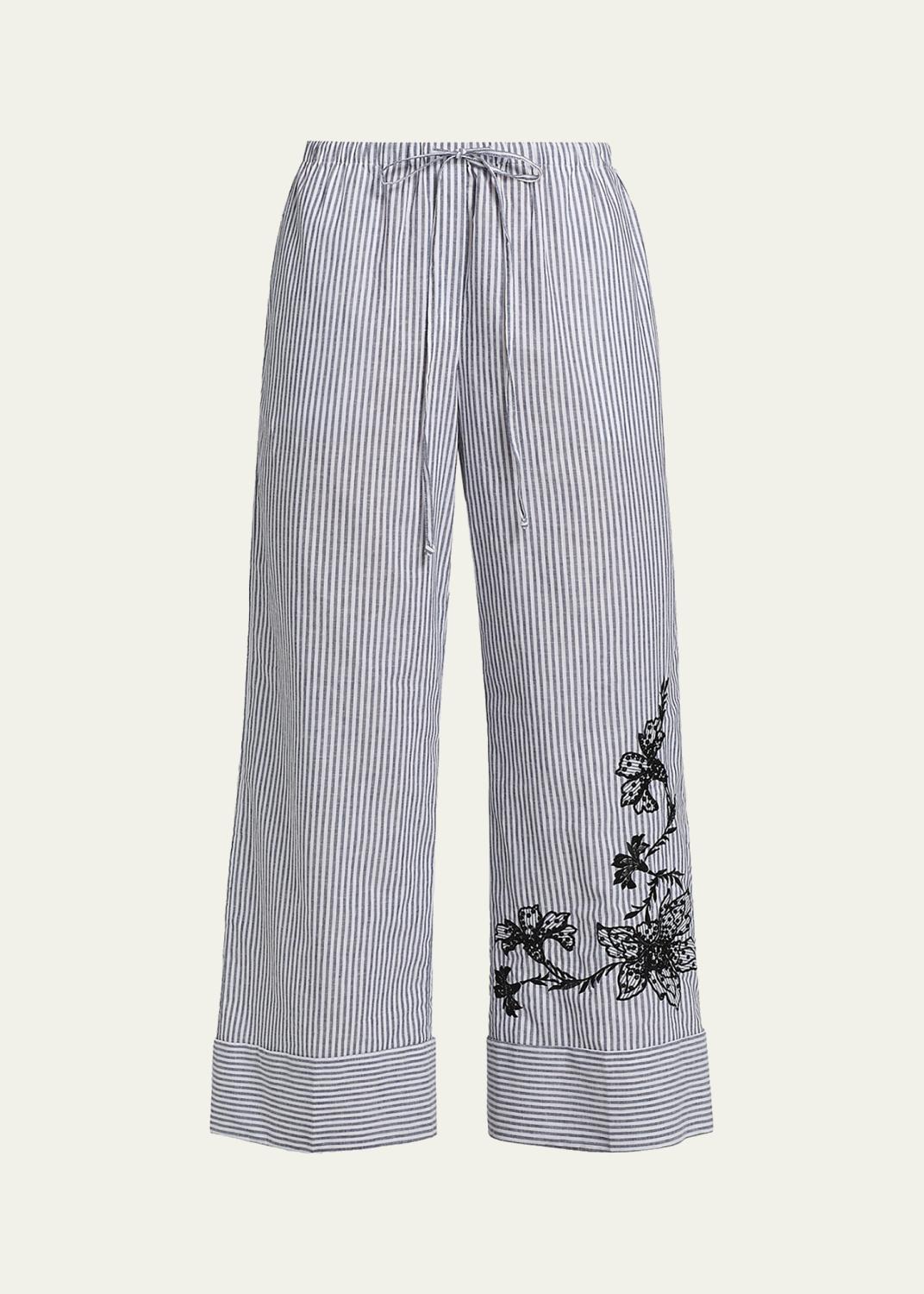 Kobi Halperin Callie Embroidered Striped Wide-Leg Pants