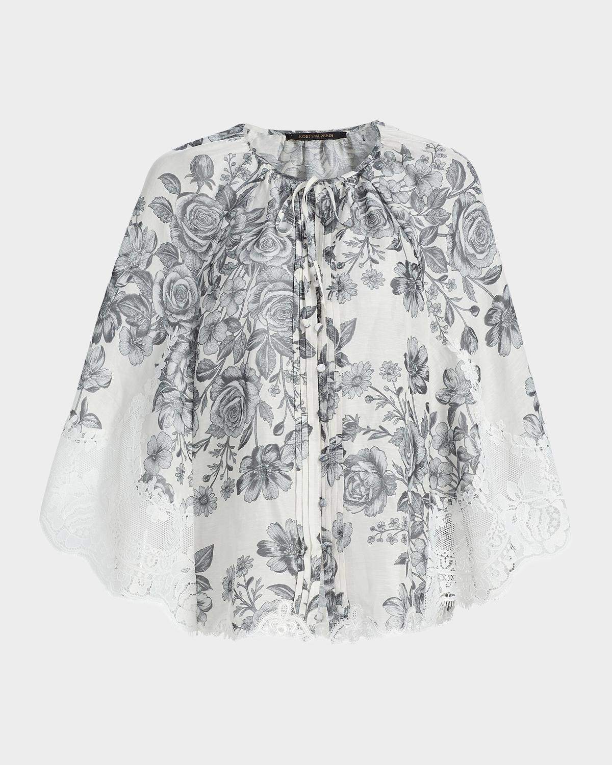 Kobi Halperin Paloma Lace-Trim Viscose-Linen Blouse