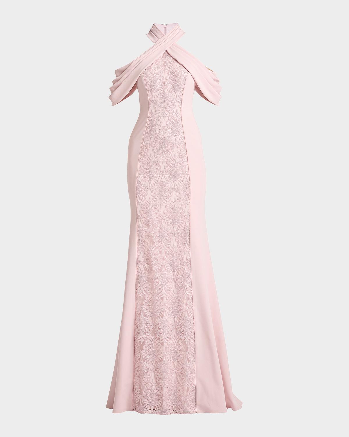 Tadashi Shoji Cold-Shoulder Corded Lace Gown