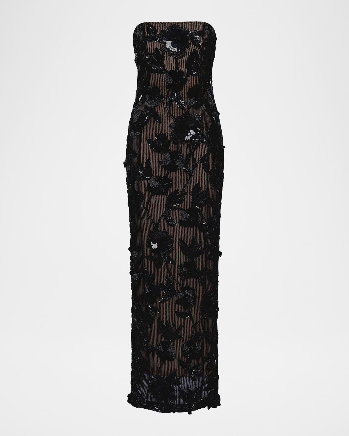 Rachel Gilbert Pierre Strapless Embroidered Tulle Column Gown