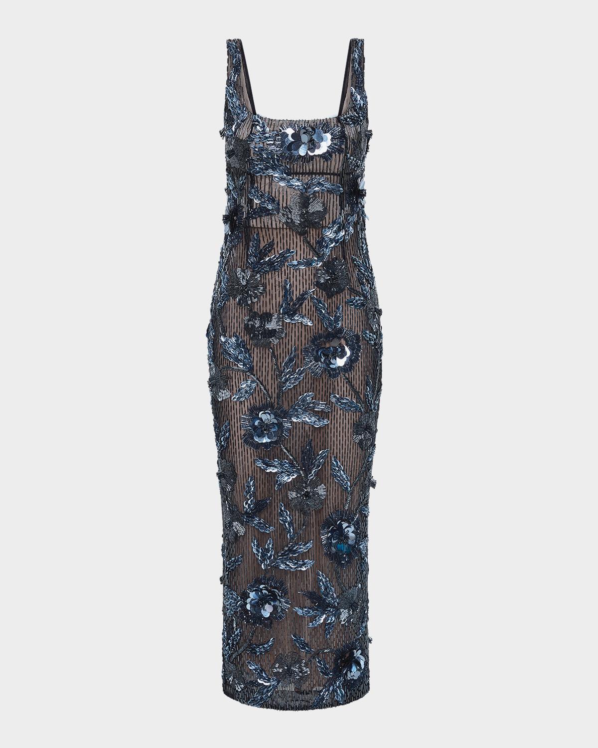 Rachel Gilbert Pierre Strap Beaded Column Midi Dress