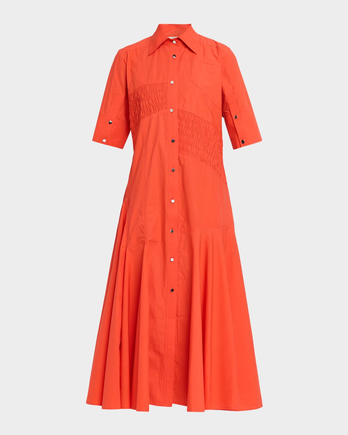 LOVEBIRDS Kairo Smocked A-Line Cotton Midi Shirtdress