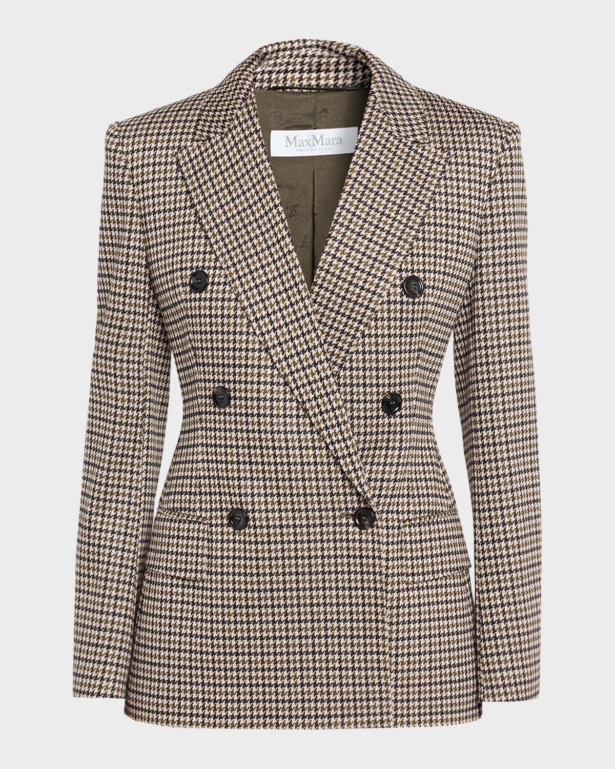 Wool Houndstooth Double-Breasted Jacket