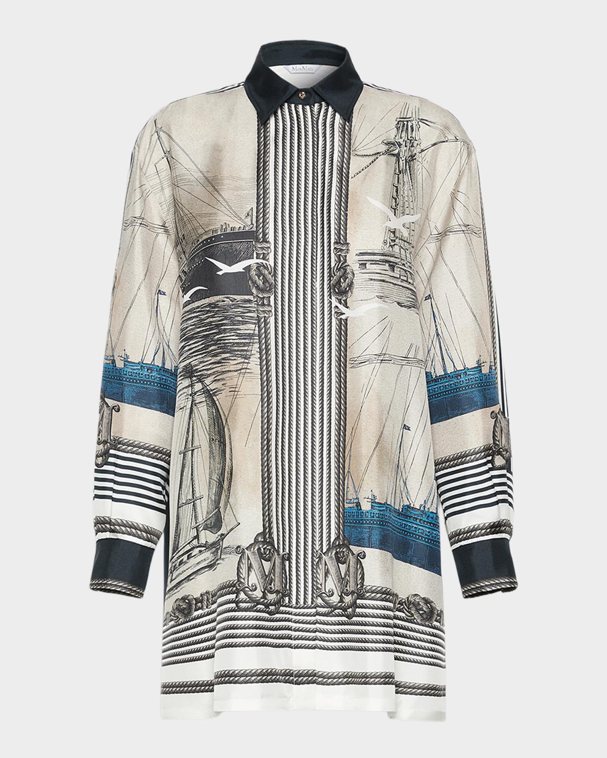 Max Mara Teglia Nautical-Print Silk Twill Tunic Shirt