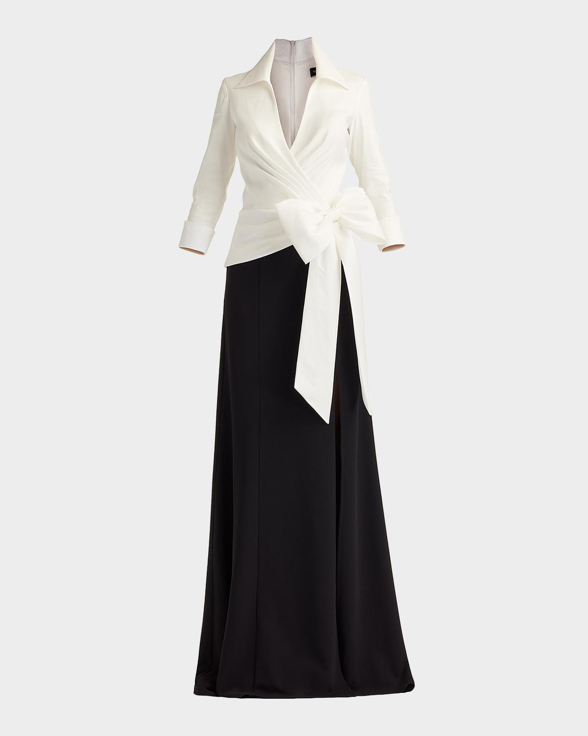 Tadashi Shoji Bicolor Pleated Taffeta & Crepe Gown