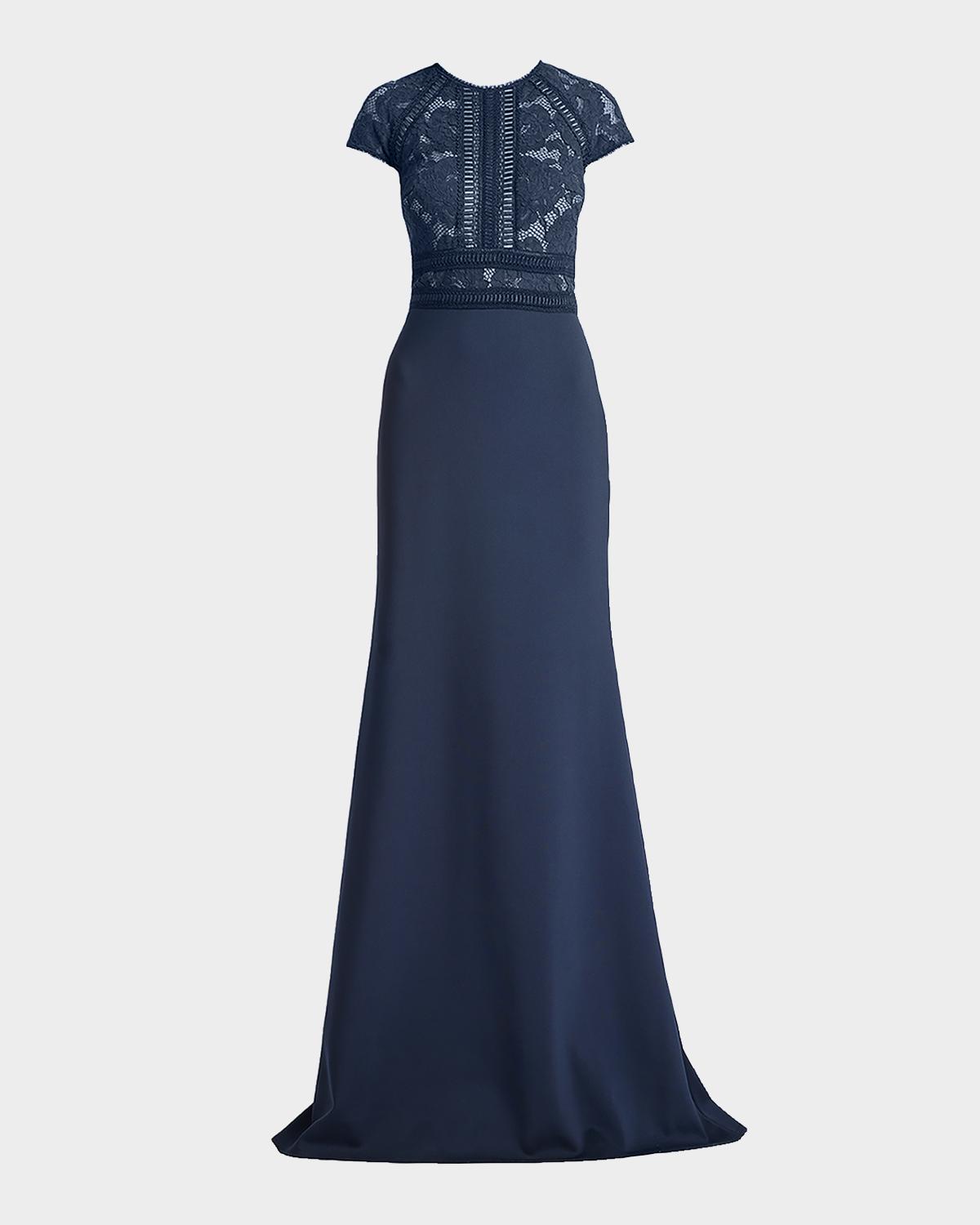 Tadashi Shoji Braid-Trim Lace & Crepe Gown