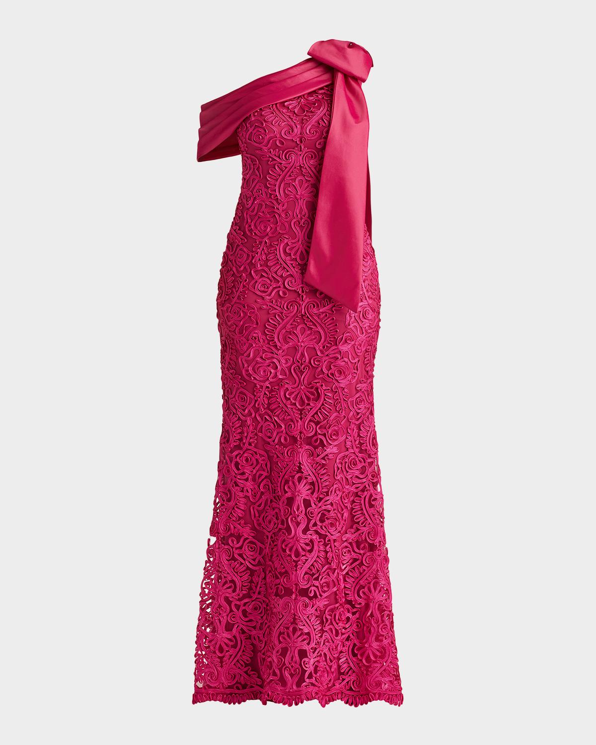 Tadashi Shoji Embroidered One-Shoulder Column Gown