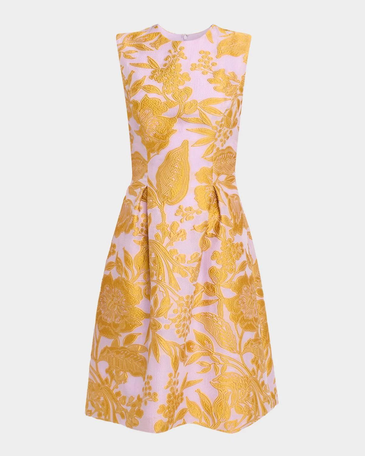 Lela Rose Sleeveless Floral Fil Coupe Knee-Length Dress