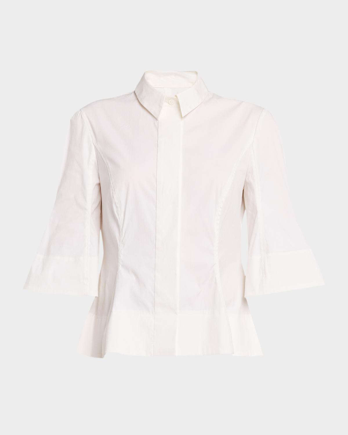 Lela Rose Cotton Poplin Tiered Mini Shirtdress