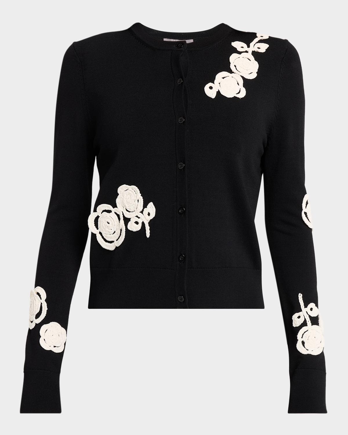 Lela Rose Crochet Applique Knit Cardigan