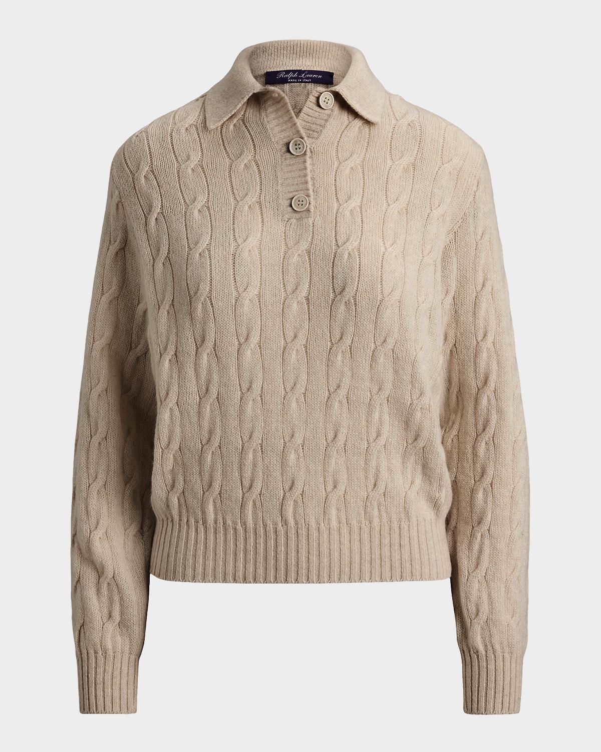 Ralph Lauren Collection Cable-Knit Cashmere Polo Sweater