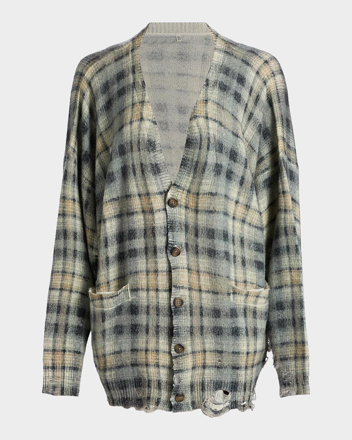 R13 Plaid Wool-Cashmere Oversized Cardigan