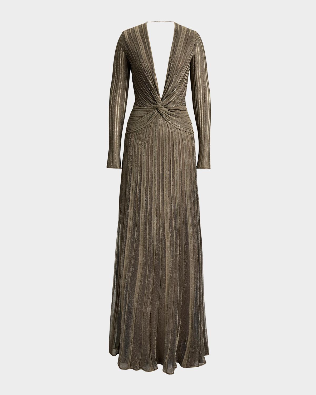 Ralph Lauren Collection Dabney Pleated Metallic Evening Dress