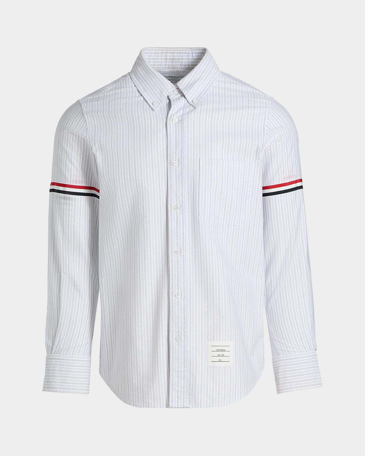 Thom Browne Men's Cotton Grosgrain-Stripe Straight Fit Sport Shirt