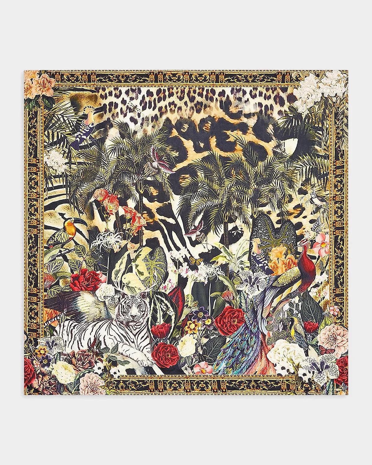 Camilla Leotigra Land Large Crystalled Silk Scarf