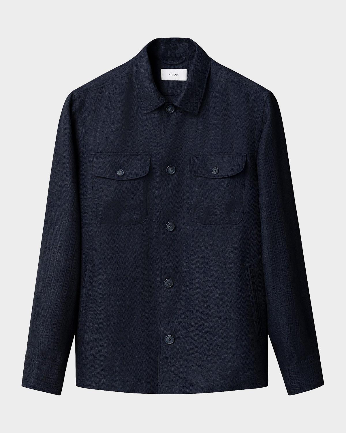 Eton Men's Herringbone Linen and Lyocell Overshirt