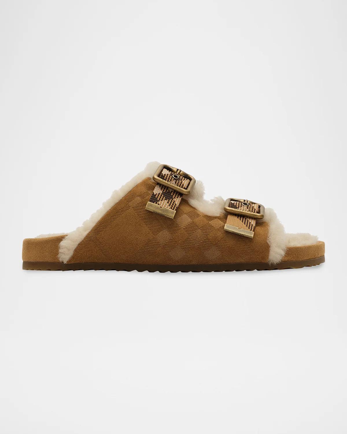Urchin Shearling-Lined Suede Dual Buckle Slide Sandals