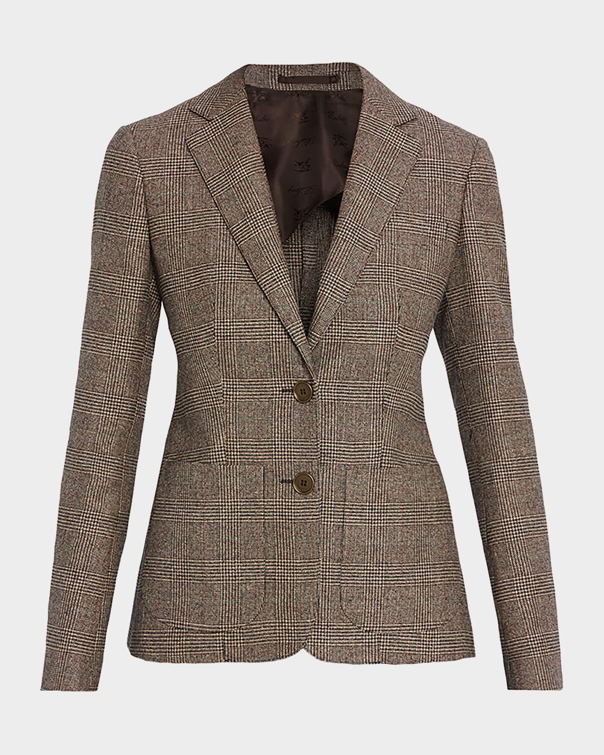 Burberry Prince of Wales Check Wool-Linen Single-Breasted Jacket
