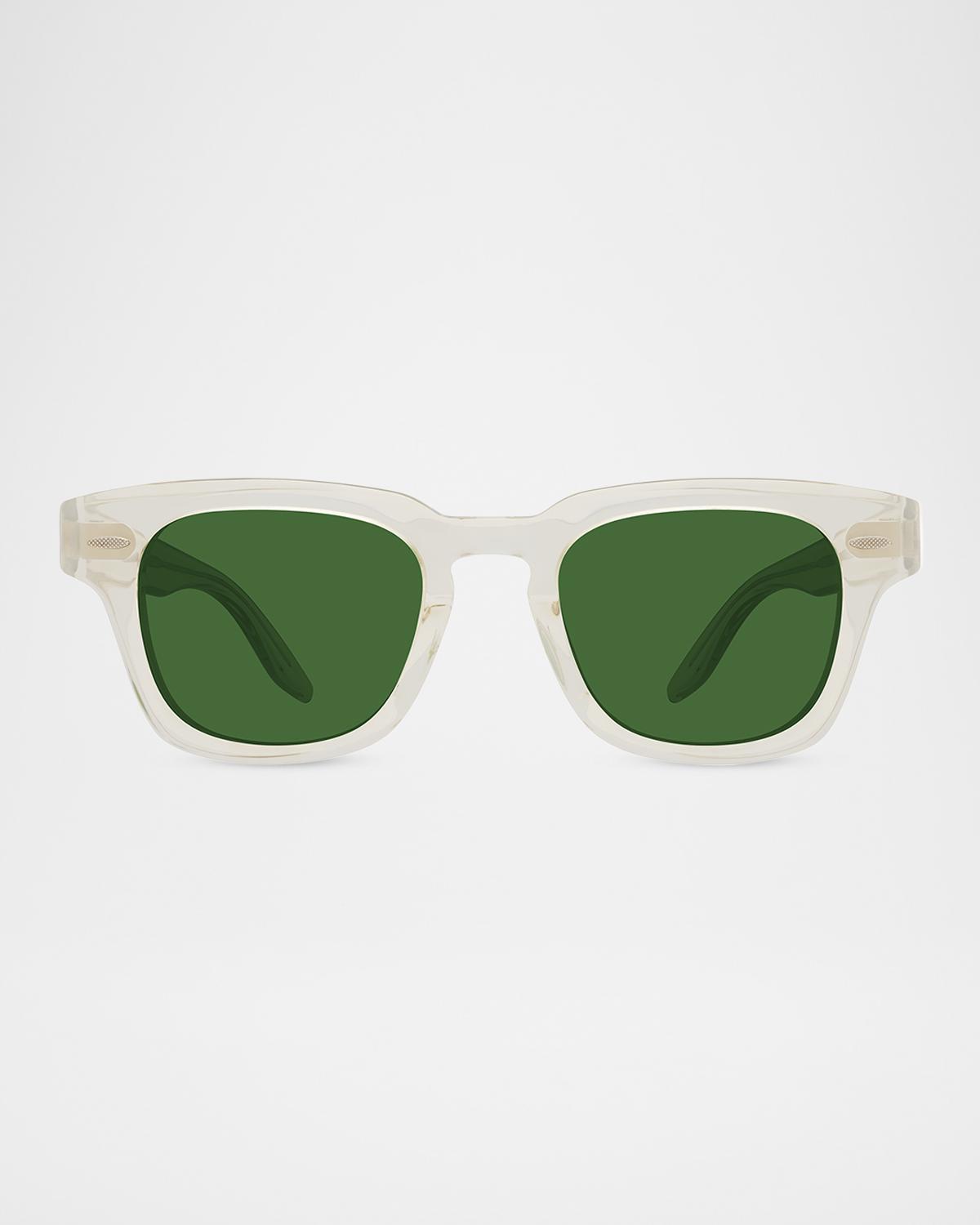 Barton Perreira Men's Keyhole-Bridge Transparent Acetate Square Sunglasses